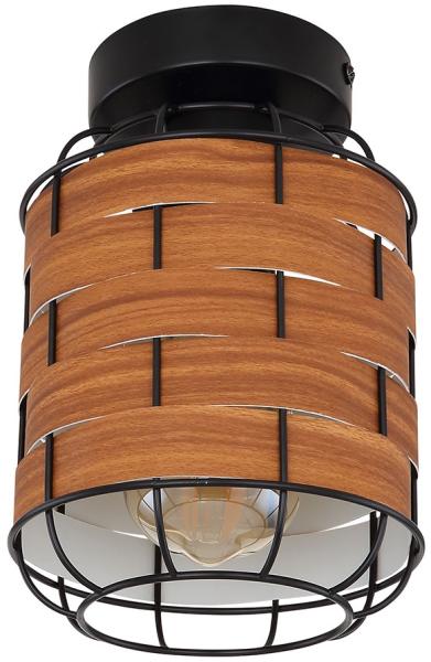 2er Deckenleuchte, Käfig-Design, Holzoptik, schwarz matt, braun