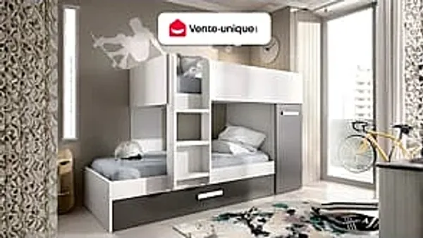 Vente-unique - ANTHONY Bett Holz, Platte GrauWeiß - B 97 cm x H 150 cm x L 243 cm
