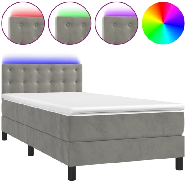 vidaXL Boxspringbett mit Matratze & LED Hellgrau 100x200 cm Samt 3134627