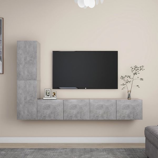 vidaXL 4-tlg. TV-Schrank-Set Betongrau Spanplatte [3079094]