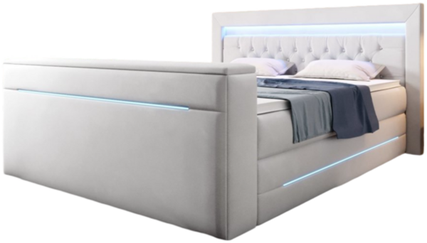 Boxspringbett Neptun mit TV Lift und RGB 140x200 Weiß H2 (bis 70kg)