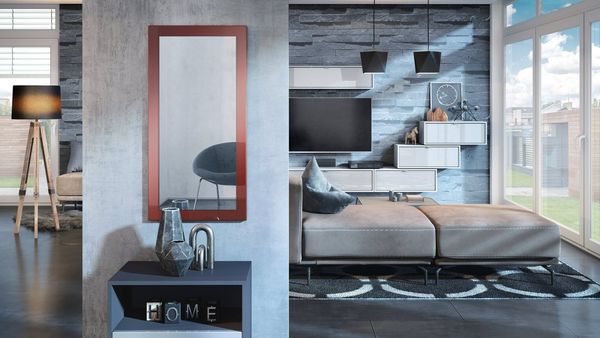 Vladon Spiegel Lima, Wandspiegel mit Rahmen im modernen Stil, Bordeaux Hochglanz (89x45 cm)
