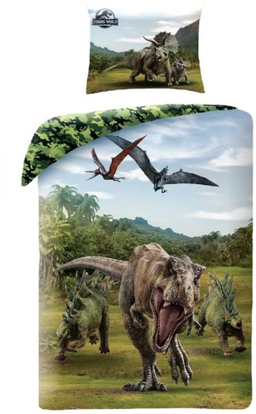 Jurassic World Bettwäsche Set aus Baumwolle Bettdeckenbezug 140 × 200 cm mit 70 × 90 cm Kissenbezug
