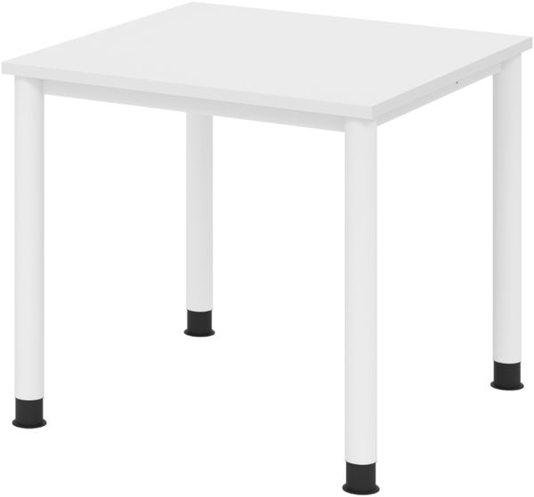 bümö höhenverstellbarer Schreibtisch H-Serie 80x80 cm in weiß, Gestell in Weiß - PC Tisch für's Büro manuell höhenverstellbar, Computertisch verstellbar, HS-08-W-W