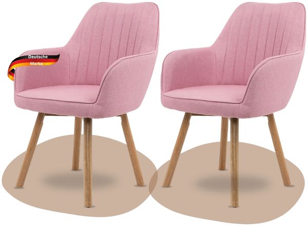 Esszimmerstühle 2er Set ELLA - Stoffbezug, Eichenholz Beine| Gepolsterte Sitzfläche | Skandinavisch Minimalistisch, Stühle Esszimmer | Rosa