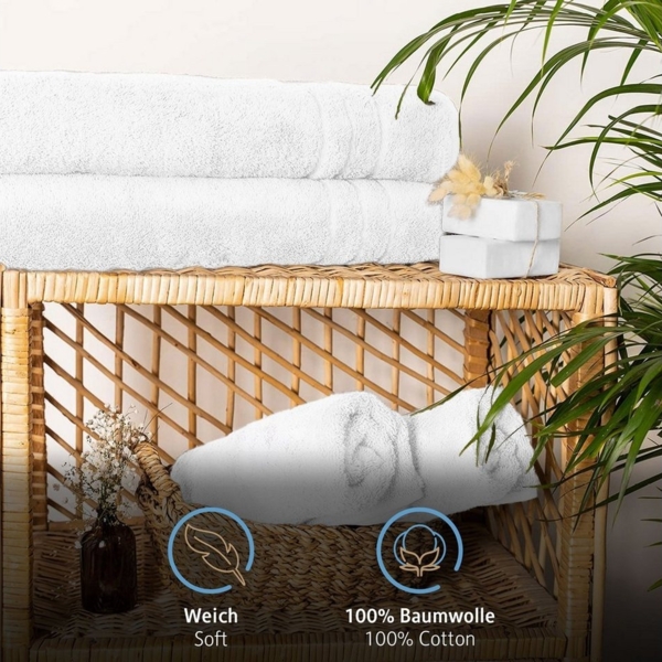 Komfortec Badetuch 100x200 cm aus 100% Baumwolle, Saunatuch XXL, Weich, Groß, Frottee, Schnelltrocknend, Weiß
