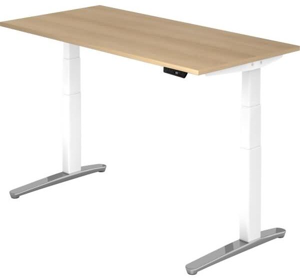 'XBHM16' Sitz-Steh-Schreibtisch elektrisch 160x80 cm Eiche Weiß, poliert