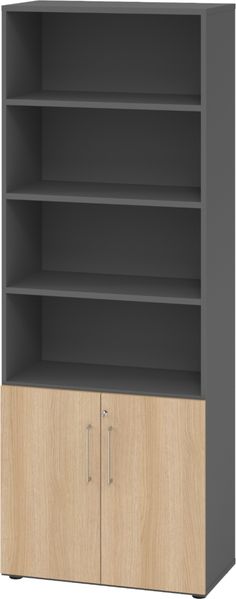 bümö Aktenregal & Schrank abschließbar, Büroschrank Regal Kombination Holz 80cm breit in Graphit/Eiche - abschließbarer Schrank für's Büro & Arbeitszimmer, Büro Möbel Ordnerschrank, 968T2-G-E-BS