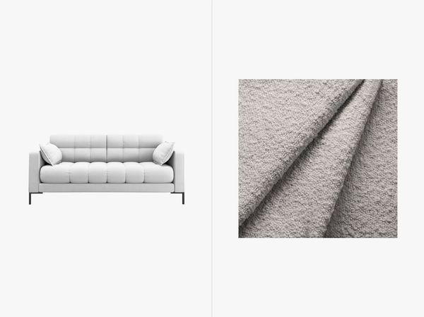 Micadoni Sofa Mamaia 2-Sitzer Boucle Baloo Hellgrau schwarze Beine