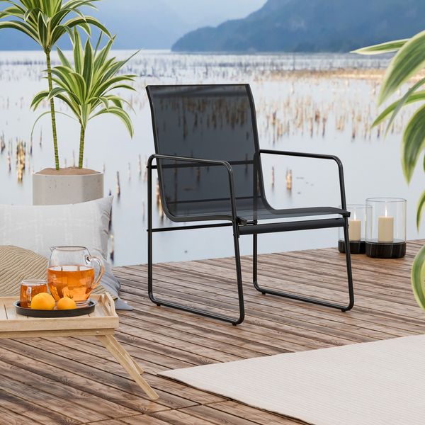 Lounge Sessel Gartenstuhl Gartenmöbel Stahl Metallrahmen schwarz