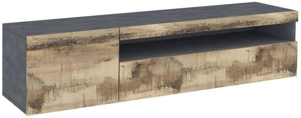 Dmora TV-Schrank Aquilo, niedriges Wohnzimmer-Sideboard, Fernsehständer-Basis, 100 % Made in Italy, 150 x 40 x 37 cm, Schiefer und Ahorn, mit LED-Licht
