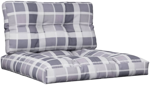 vidaXL Palettenkissen 2-tlg., Stoff, Grau Karomuster