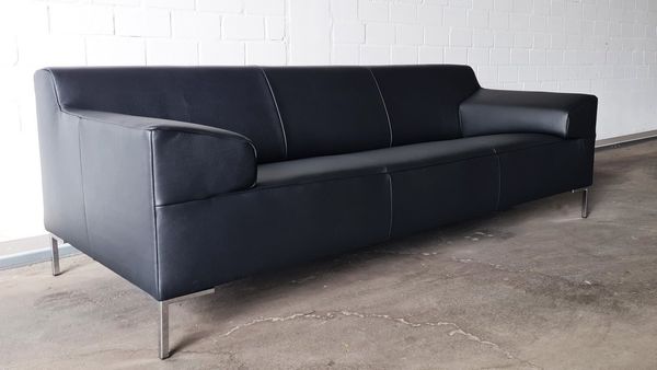 freistil ROLF BENZ Sofa ROLF BENZ Sofa Freistil 180 Couch Leder schwarz 220 cm Fuß Glanzchrom
