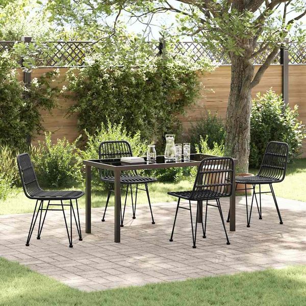 vidaXL Garten Essgruppe 5 pcs Schwarz Pulverbeschichteter Stahl 3379200