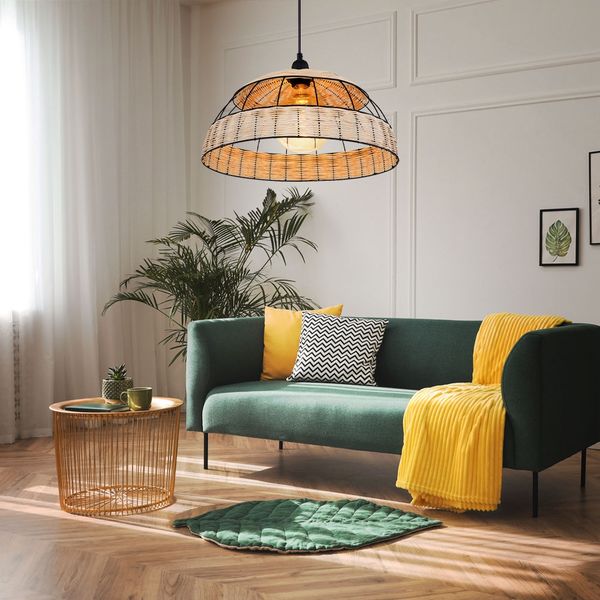 Hängeleuchte, Rattan, Gittergeflecht, schwarz, braun, H120cm