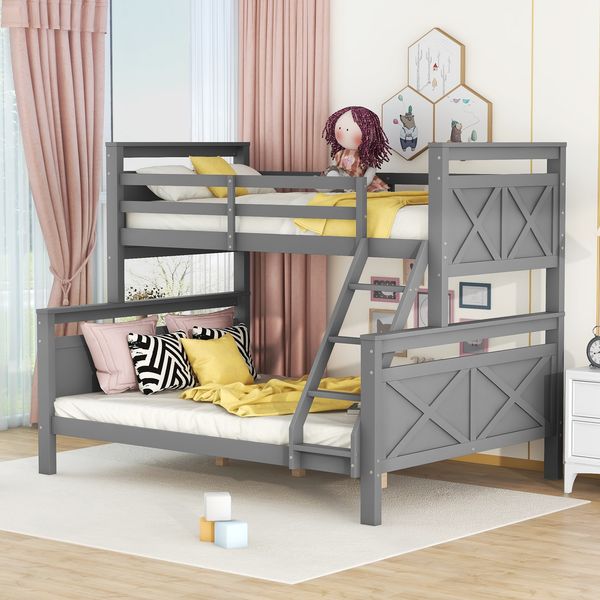 Etagenbett Kinderbett 90x200 / 140x200 cm umbaubar in 2 Einzelbetten, Hochbett mit Leiter und Sicherheitsgeländer,Grau