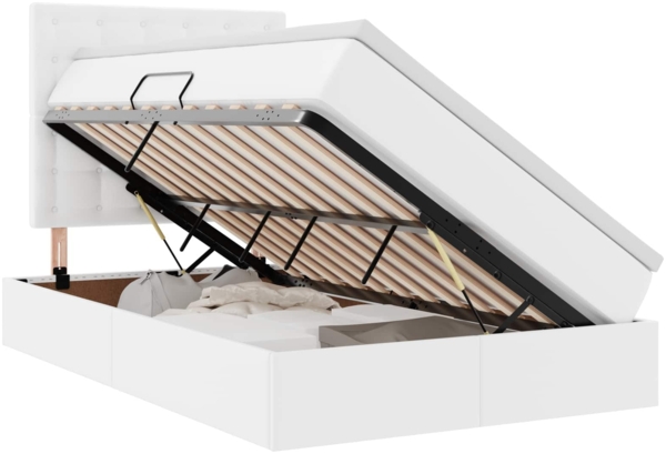 vidaXL Bett mit Stauraum und LED Reinweiß 120 x 200 cm Kunstleder 3372298