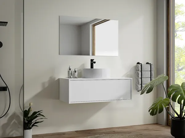 Vente-unique - TEANA Waschbeckenmöbel Holz, Platte Weiß - B 47 cm x H 32 cm x L 94 cm