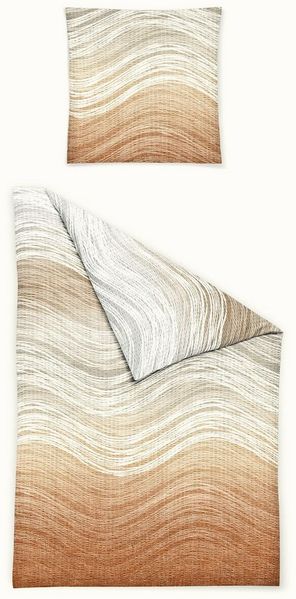 JACK Bettwäsche 135x200 cm, Wellen Linien Beige Peach Weiß Bierbaum, Seersucker, 2 teilig, dezentes und modernes wellenförmiges Muster