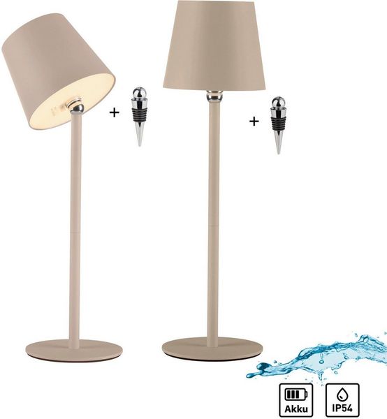 JUST LIGHT LED Tischleuchte BOTERIA - Set 2 Stück, inkl. Flaschenaufsatz, Memoryfunktion, LED fest integriert, Warmweiß, Akkubetrieben, aufladbar, magnetisch, dimmbar, In- und Outdoor