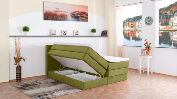 Meisterbetten Boxspringbett Terz 240x200 in DS-Apfelgrün, Matratzenbezug Nano, Komfortschaum-Topper Bild 3