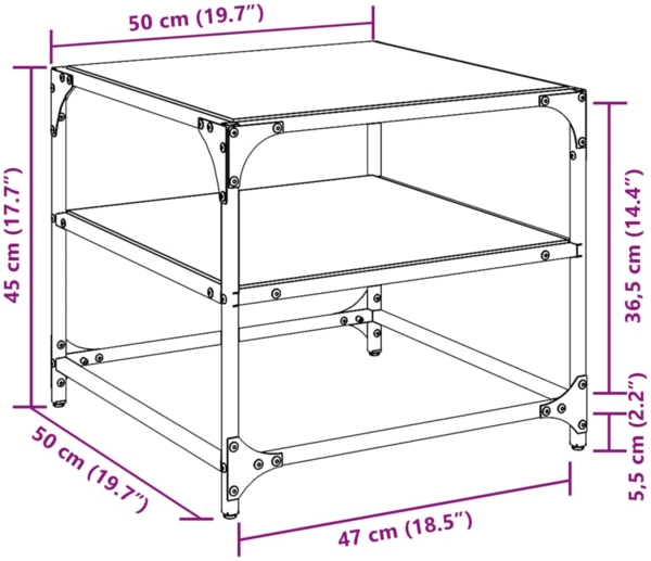 vidaXL Couchtische mit Glasplatten 2 Stk. Schwarz 50x50x45 cm Stahl 846009 Bild 9