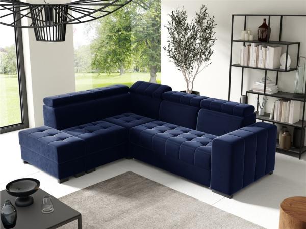 Ecksofa Schlafsofa Sofa CESENA Stoff Salvador Dunkelblau Ottomane Links