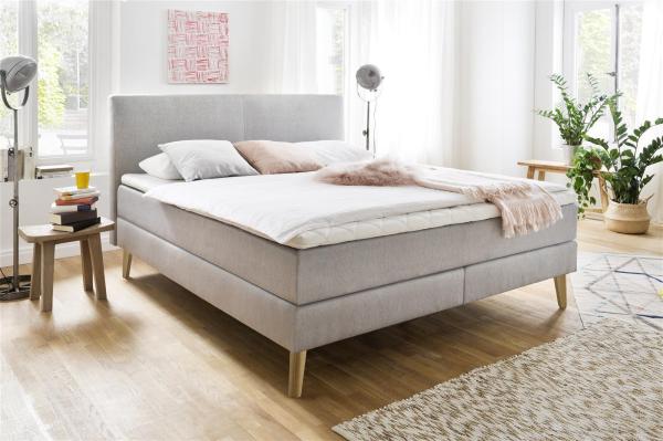 Boxspringbett >Greta< in hellgrau aus Stoffbezug - 183x114x213cm (BxHxT)