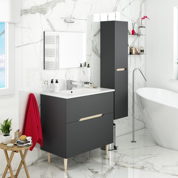 Badezimmer-Set >LOTTO< in Anthrazit-Grau/Eiche - 80x80x45 (BxHxT)