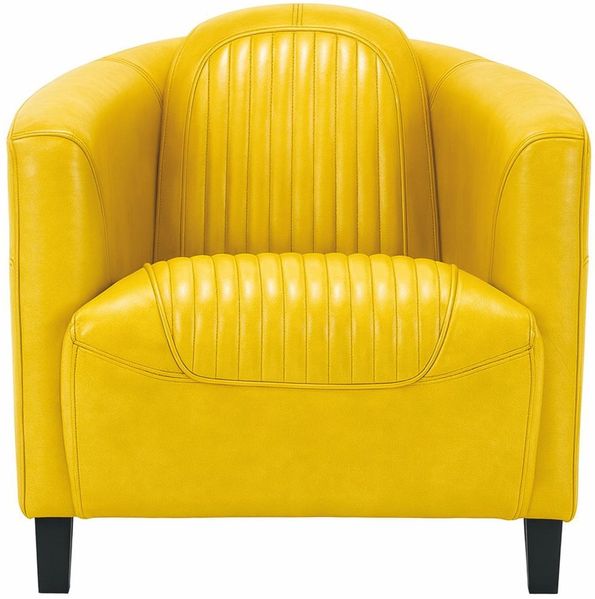 Casa Padrino Luxus Leder Sessel Gelb / Schwarz - Echtleder Wohnzimmer Möbel