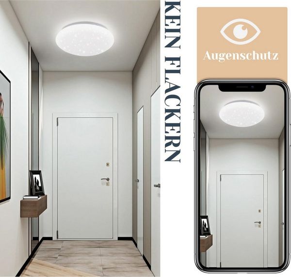 Nettlife LED Deckenleuchte LED Deckenleuchte Sternenhimmel Rund 25cm 12W, Sternenhimmel, LED fest integriert, Küche Deckenbeleuchtung Flurlampe für Kinderzimmer Treppenhaus