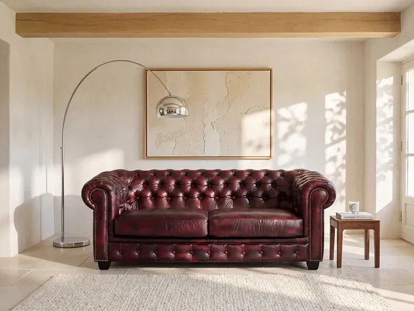 Vente-unique - Chesterfield Ledersofa 3-Sitzer - Büffelleder - Rotbraun - BRENTON