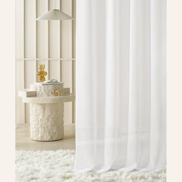 room99 Gardine mit Kräuselband Novelia 400x270 cm Breite x Höhe Wohnzimmer Transparent Modern Vorhang Schal Wohnzimmer Schlafzimmer für Schienensystem Weiß glatt, 1 Stück