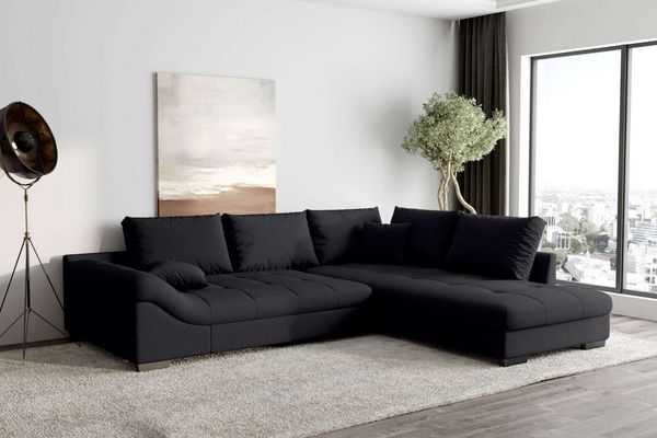 99rooms Terra Ecksofa Strukturstoff NEVE Schwarz Rechts ohne Schlaffunktion