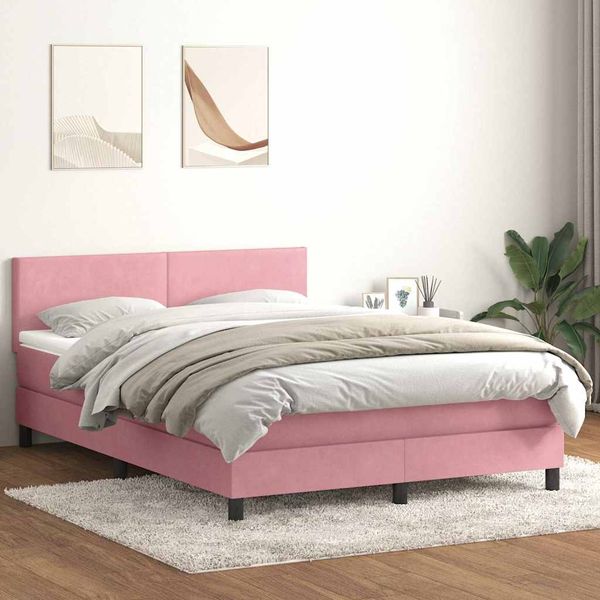 vidaXL Boxspringbett mit Matratze & LED Rosa 140x210 cm Samt 3316694