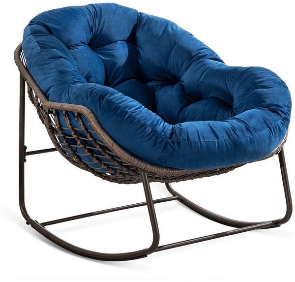 LVHOM Schaukelstuhl mit gepolstertem Kissen, Rattanstuhl mit Stahlrahmen, Lounge Sessel (Großformat B110.5cm x T94.5cm x H80cm,Dicke Kissen,160kg Tragfähigkeit, MEHRE FARBEN MEHRE OPTIONEN! Schaukelsessel umhüllendem Sitzgefühl & hoher Armlehne, 1 St),...