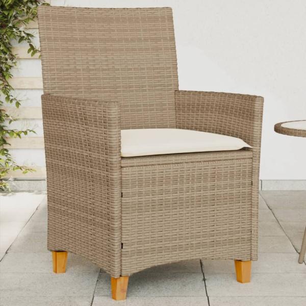 vidaXL Gartenstühle mit Kissen 2 Stk. Beige Poly Rattan Massivholz 368719