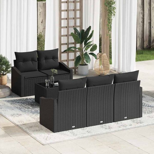 vidaXL Sofa Set mit Kissen mit Kissen 6 pcs Schwarz Poly Rattan 3346603