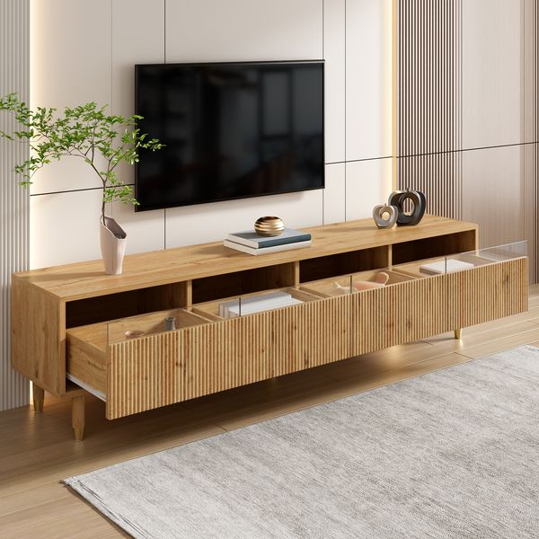 TV-Schrank 178 cm Holzoptik ,Lowboard mit 4 Schubladen aus MDF & Acryl, modernes Sideboard mit Kabeldurchlässen