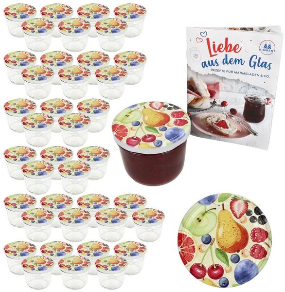 MamboCat Einmachglas 40er Set Sturzglas 230ml Einmachglas TO82 Comic-Obst Deckel, Glas
