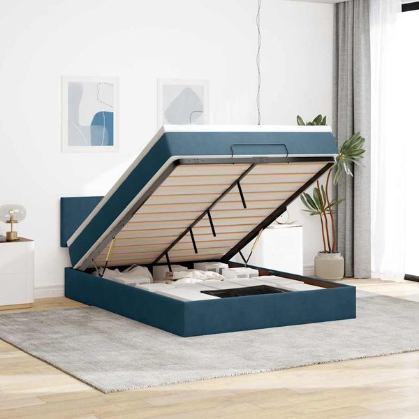 vidaXL Ottoman-Bett mit Matratze Dunkelblau 140x200 cm Samt 3311709