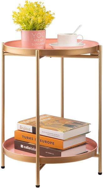 Beistelltisch Rund Gold Metall 2 Ebenen Couchtisch Teetisch Nachttisch Sofatisch