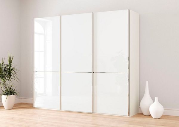 Musterring Schwebetürenschrank Imola W inkl. Einlegeböden und Kleiderstangen, mit Glastüren und Aufleistungen