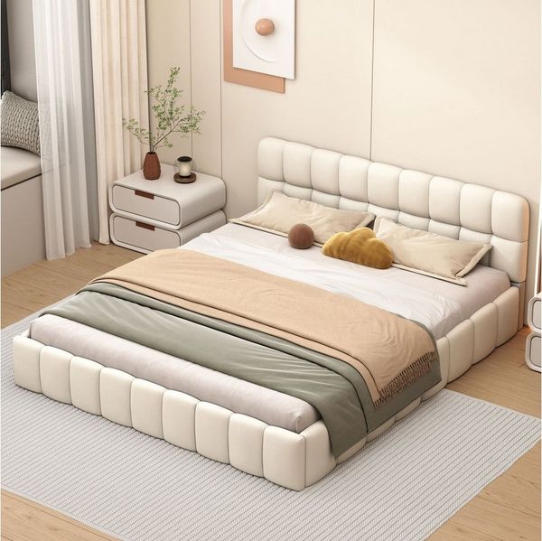 PXloue Polsterbett Doppelbett Jugendbett (ohne Matratze), (Futonbett), Mit Bettrahmen und Lattenrost, Leinen-Stoff, 160x200 cm
