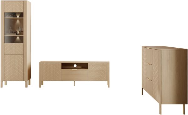 Wohnzimmer-Set Mirkosa I (Farbe: Vicenza Eiche, mit weißer LED Beleuchtung)