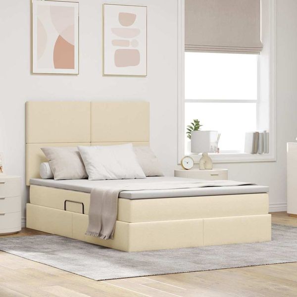 vidaXL Aufbewahrungsbett mit Matratze Creme 140 x 200 cm Stoff 3371725