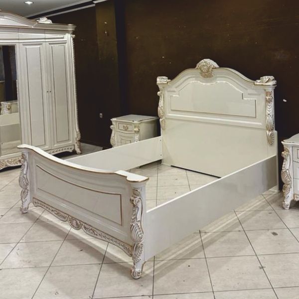 Casa Padrino Luxus Barock Doppelbett Weiß / Gold - Barock Schlafzimmer & Hotel Möbel
