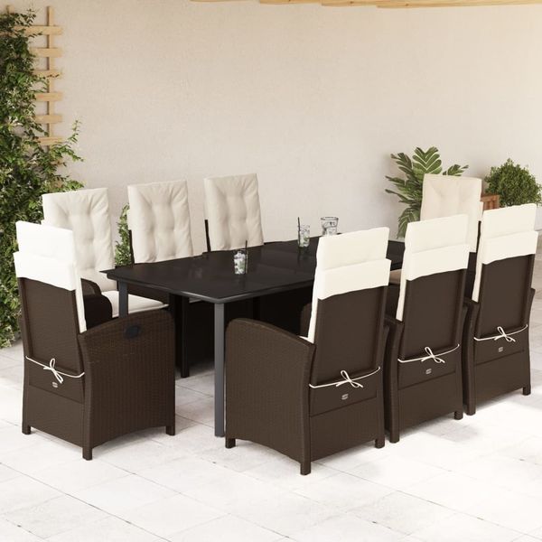 vidaXL 9-tlg. Garten-Essgruppe mit Kissen Braun Poly Rattan 3212348