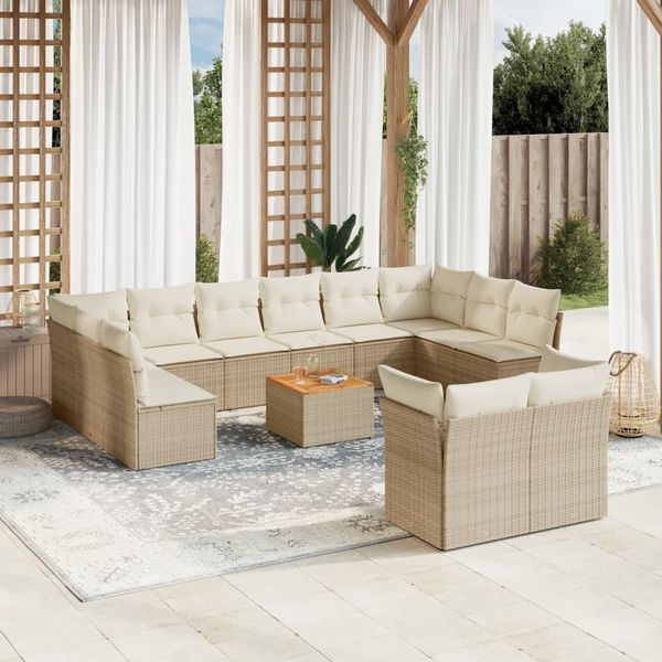vidaXL 13-tlg. Garten-Sofagarnitur mit Kissen Beige Poly Rattan 3256247