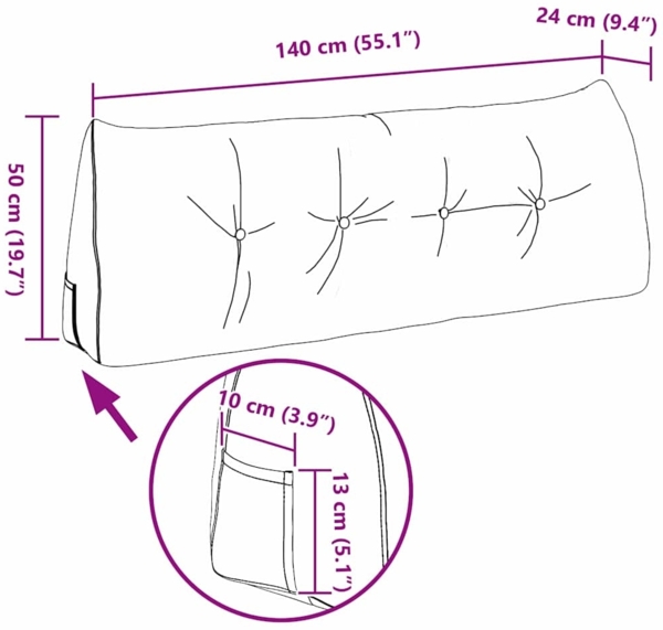 vidaXL Rücken Kissen Dunkelgrau 140 x 24 x 50 cm Samt 42014517 Bild 10